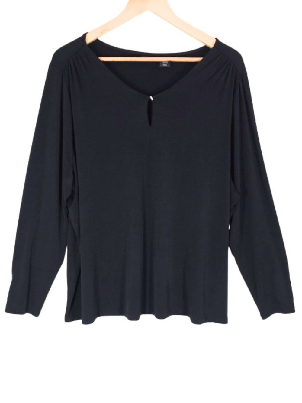Tahari Black Keyhole V Neck Long Sleeve Top Blouse Size 2X Quiet Luxury Work